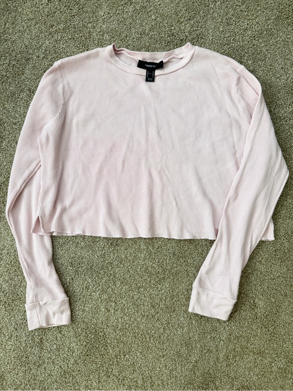 Forever 21 Light Pink Ribbed Cropped Long Sleeve Top